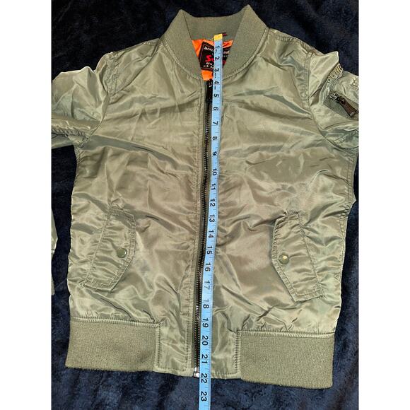 SCHOTT OLIVE GREEN AVIATOR BOMBER ARMY JACKET XS ORANGE LINING - Picture 7 of 11